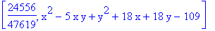 [24556/47619, x^2-5*x*y+y^2+18*x+18*y-109]